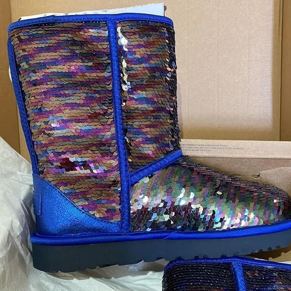 RARE Ugg classic sequin navy boots new in box size 7
